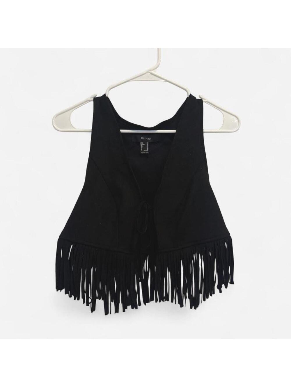Forever 21 Black Fringe Vest Size S